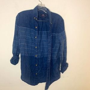 Vineyard Vines Button Up Top Slim Fit Tucker Linen Blue Striped Women’s XS
